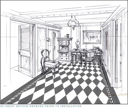 detail sketch drawing of ss great britain floorcloth by sophie sarin